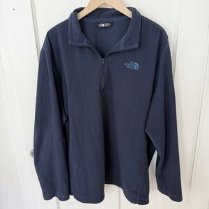 North Face Aspen Logo 1/4 Fleece Zip Pullover Sweater Jacket Navy Blue Size XXL